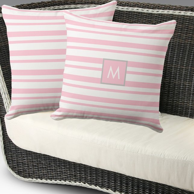 Monogram Vintage Pink and White Stripes  Cushion (Creator Uploaded)