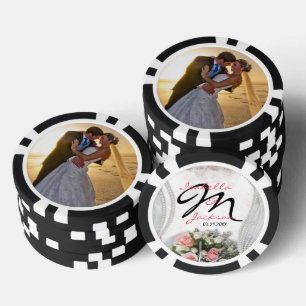 Monogram Vintage Pink Rose Wedding Keepsake Poker Chips