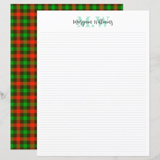 Monogram Vintage Printable Stationery Paper, Lined (Front/Back)
