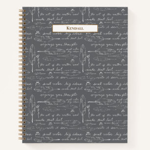 Monogram Vintage Quill & Ink Custom Name Writing Notebook
