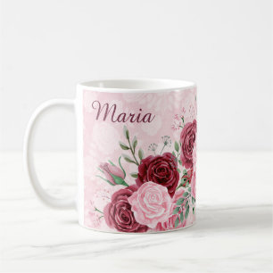 Monogram Vintage Roses bouquet on a Rose Tapestry Coffee Mug