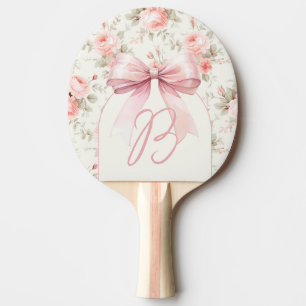 Monogram Vintage Roses Pink Bow Ping Pong Paddle