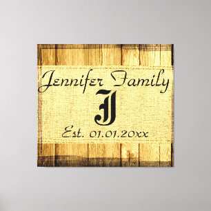 Monogram Vintage Rustic Burlap Linen Wood Look Canvas Print
