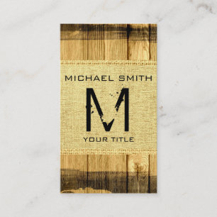Monogram Vintage Rustic Burlap Wood Look Business Card