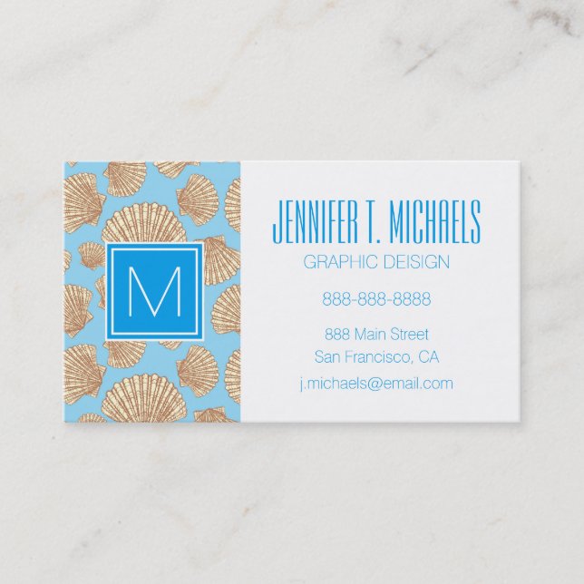 Monogram Vintage Style Seashell Pattern Business Card (Front)