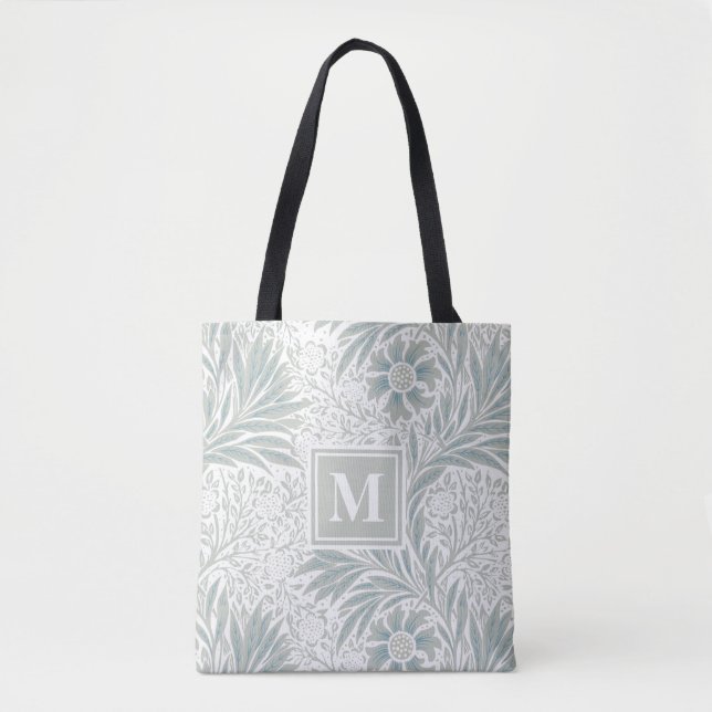 Monogram Vintage Taupe Floral Pattern Tote Bag (Front)