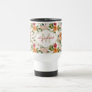 Monogram Vintage Victorian Watercolor Floral Travel Mug