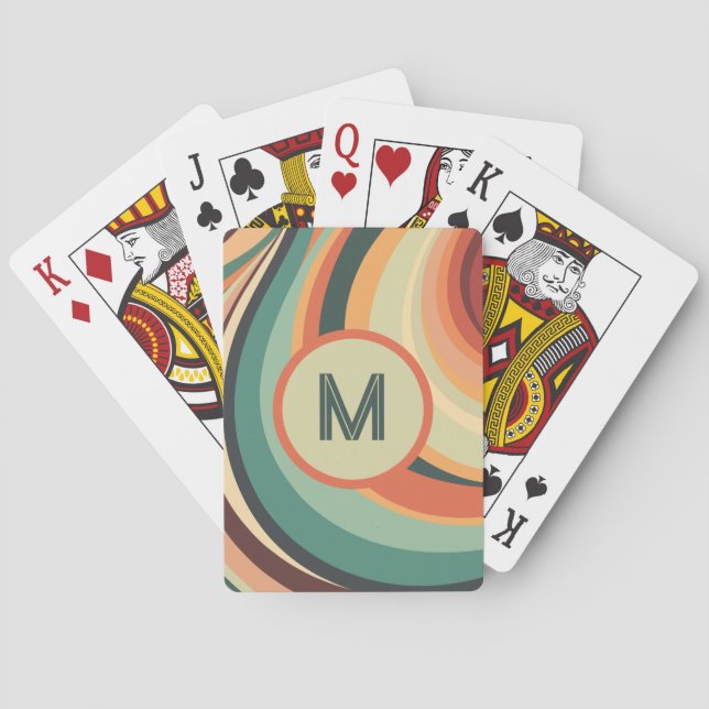 Monogram Vintage Wave Stripe Playing Cards (Back)