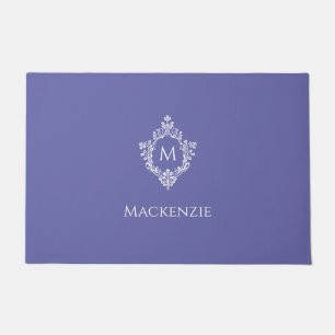 Monogram Violet Elegant Vintage Crest Initial Name Doormat