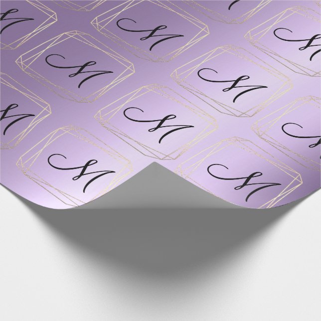 Monogram Violet Lavender Metal Gold Diamond Frame Wrapping Paper (Corner)