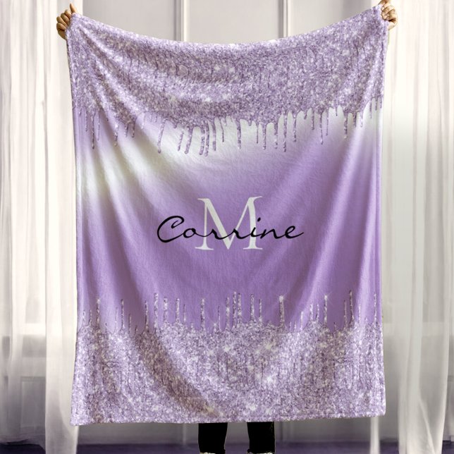 Monogram Violet Purple Dripping Glitter Metallic Fleece Blanket (Creator Uploaded)