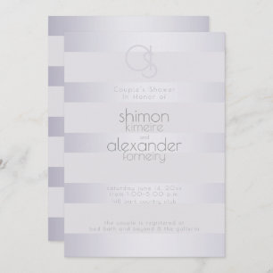 Monogram Violet Silver Shimmer Stripes Invitation