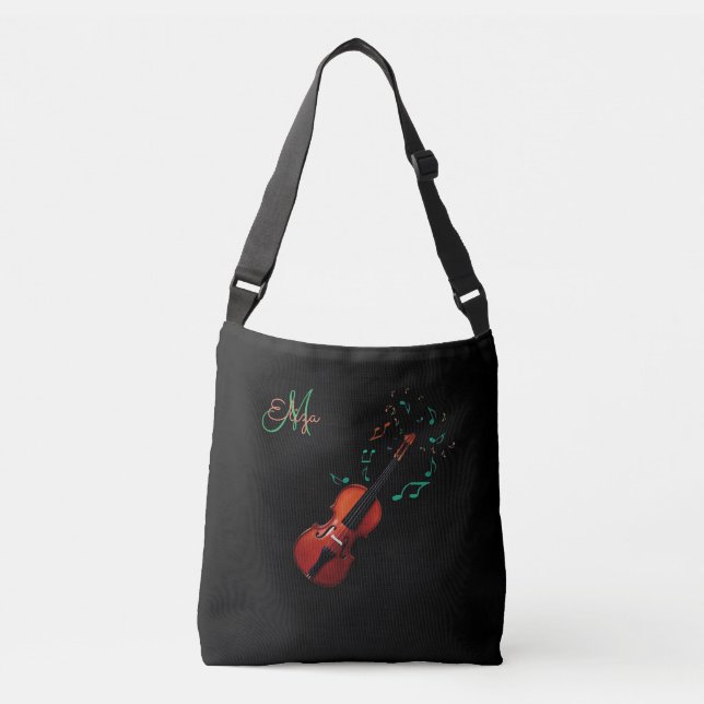 Monogram Violin and Music Notes Tote Bag (Front)