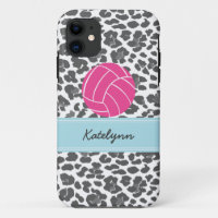 Monogram Volleyball Grey Leopard Print Phone Case