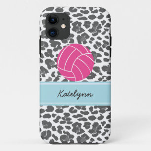 Monogram Volleyball Grey Leopard Print Phone Case