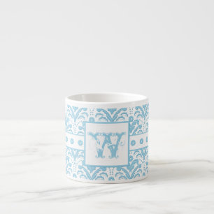 Monogram W Blue Green Elegant Damask Pattern Espresso Cup