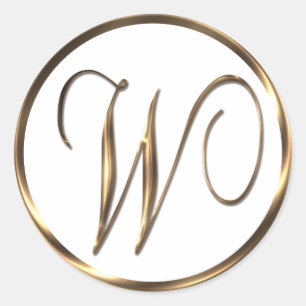 Monogram W Faux Bronze Classic Round Sticker