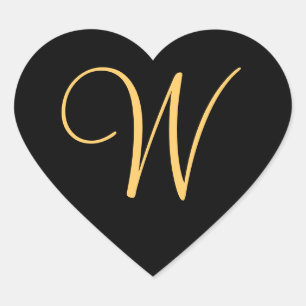 Monogram W,  gold coloured initial W on black,  Cl Heart Sticker