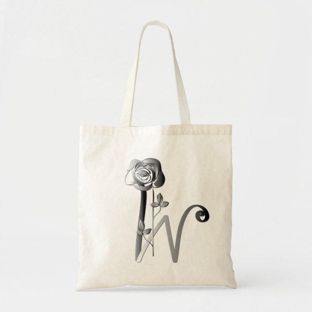 Monogram W Hand-written w/Rose Tote Bag (Front)