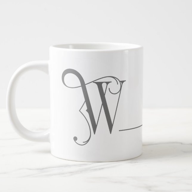 Monogram W in Beautiful Scroll Typography Large Coffee Mug (Left)