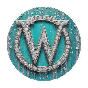 Monogram W on Teal Dripping Glitter Cutting Board