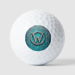 Monogram W on Teal Dripping Glitter Golf Balls