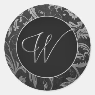 Monogram W Silver and Black Damask Wedding Seal