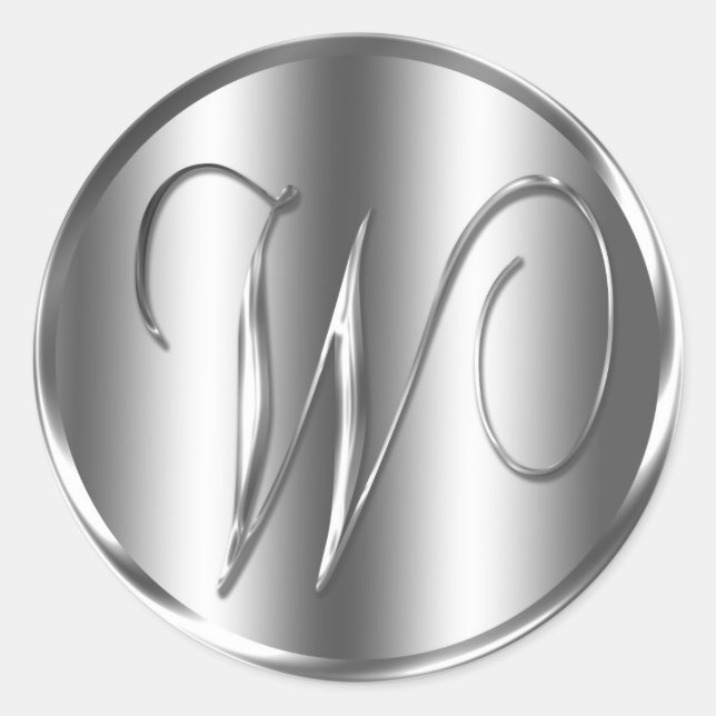 Monogram W Silver Colour Wedding Invitation Holida Classic Round Sticker (Front)