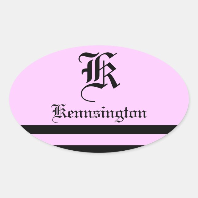 "Monogram w/ Stripes in Wedding Font" Oval Sticker (Front)