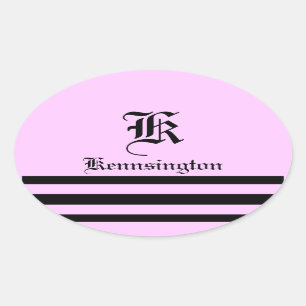 "Monogram w/ Stripes in Wedding Font" Oval Sticker