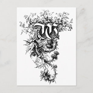 Monogram W with Thistle Flowers Postcard