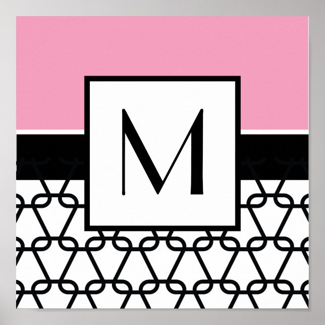 Monogram Wall Art, Pink & Black Poster (Front)