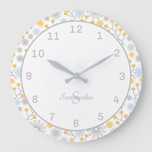 Monogram Wall Clock Scandinavian Floral (Front)