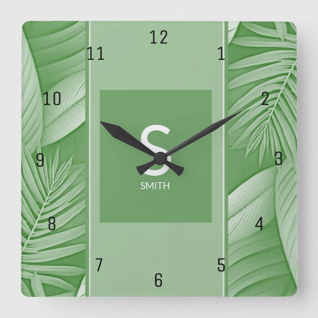 Monogram Wall Clock Tropical Green (Front)