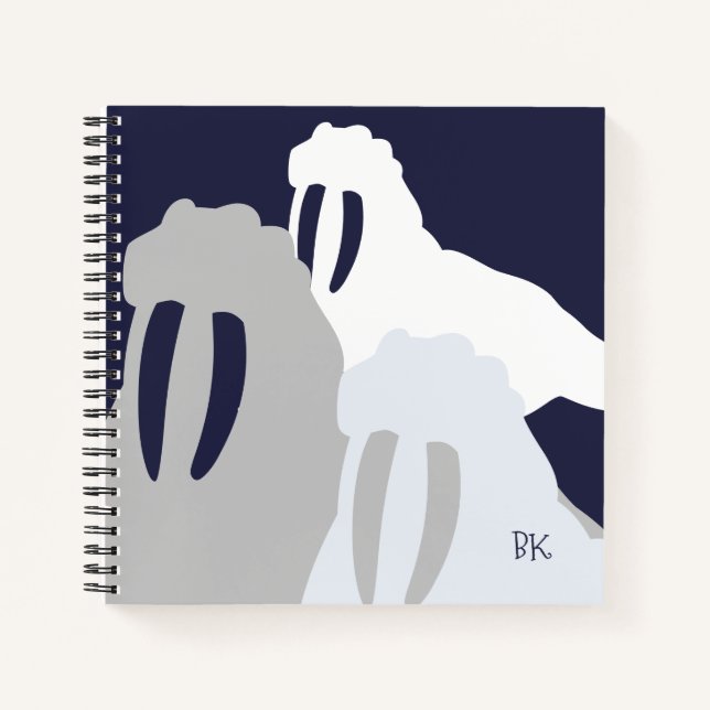 Monogram Walrus Blue Personalised Spiral Notebook (Front)