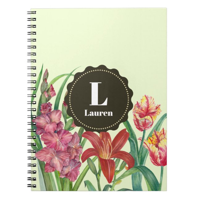 Monogram Warm Colour Floral Spring Blooms Notebook (Front)