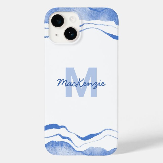 Monogram Watercolor Agare Abstract Blue Case-Mate iPhone Case (Back)