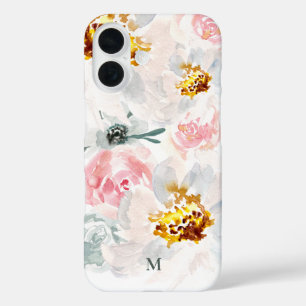 Monogram Watercolor Airy Floral Art Personalised iPhone 16 Case