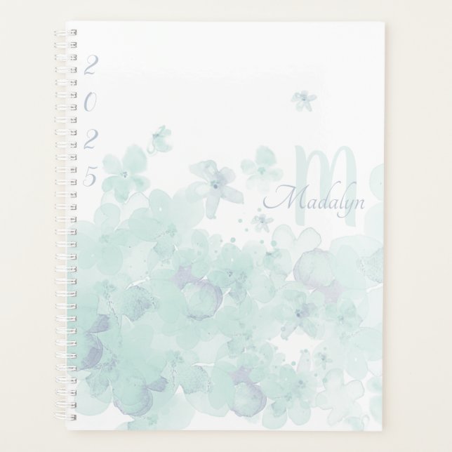 Monogram Watercolor Blue 2025 Floral Planner (Front)