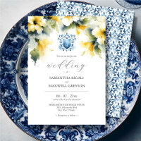 Monogram Watercolor Blue and Yellow Wedding