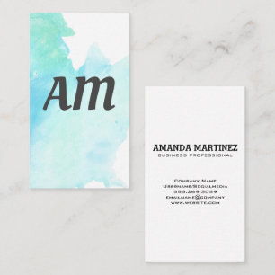 Monogram   Watercolor Blue Background Business Card