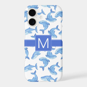 Monogram Watercolor Blue Whale Pattern