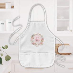 Monogram Watercolor Blush Pink Rose Flowers Floral Kids Apron