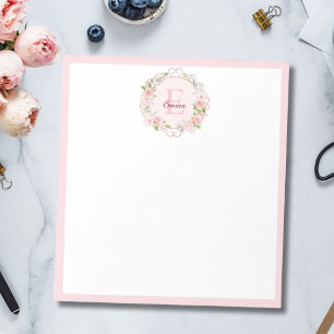 Monogram Watercolor Blush Pink Rose Flowers Floral Notepad
