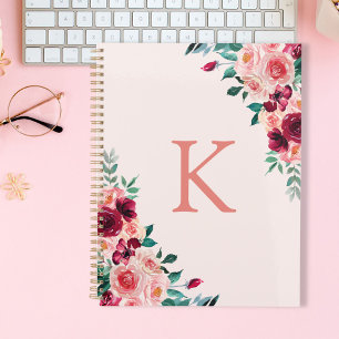 Monogram Watercolor Boho Pink Burgundy Rose To Do Planner
