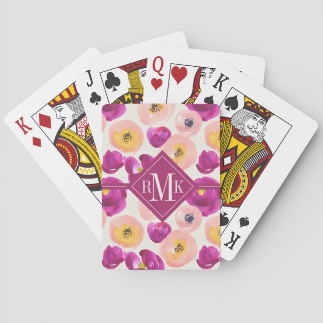 Monogram | Watercolor Botanical Pattern Playing Cards (Back)