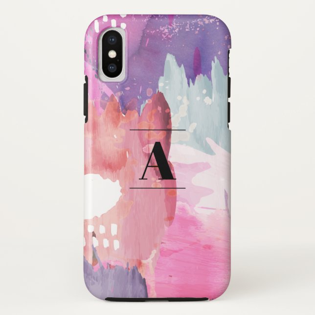 Monogram Watercolor Brush Strokes Case-Mate iPhone Case (Back)