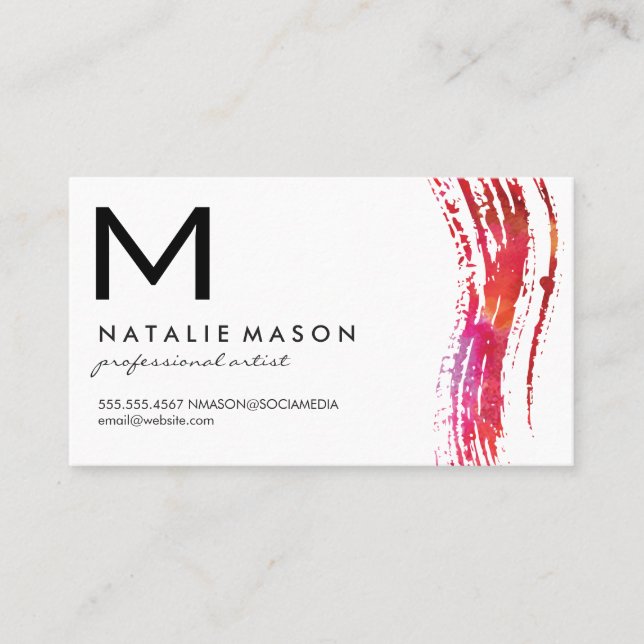 Monogram Watercolor brush Variation Black white Business Card (Front)