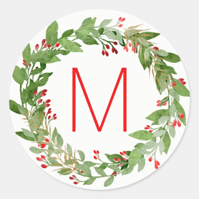 Monogram Watercolor Christmas Wreath Seal (Front)