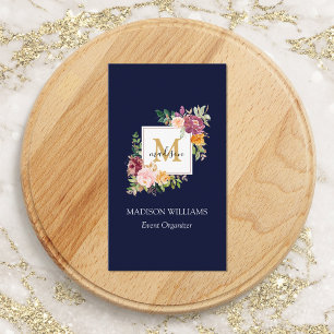 Monogram Watercolor Colourful Roses Flower Floral Business Card
